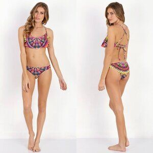 Mara Hoffman Pink Psychedelic Supernova Drape Cropped Lace Up Bikini L Top S Bot